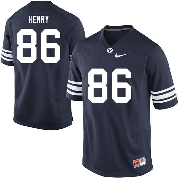 Men #86 Dom Henry BYU Cougars College Football Jerseys Sale-Navy - Click Image to Close